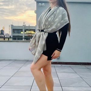 Vintage Wool Ivory Elephants Rectangular Palatine Wrap Long Blanket Gray Scarf